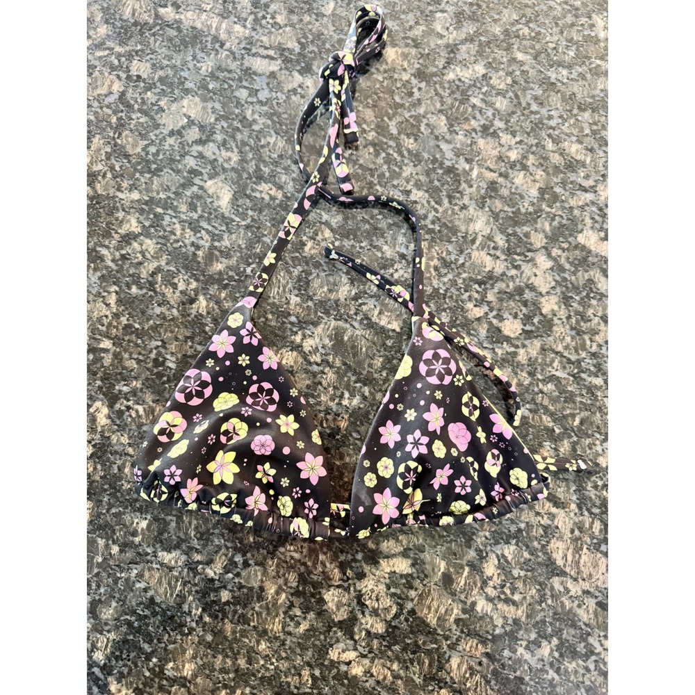 Oceanus Swimwear‎ Floral Triangle Bikini Top Black Pink Yellow Made in Italy L